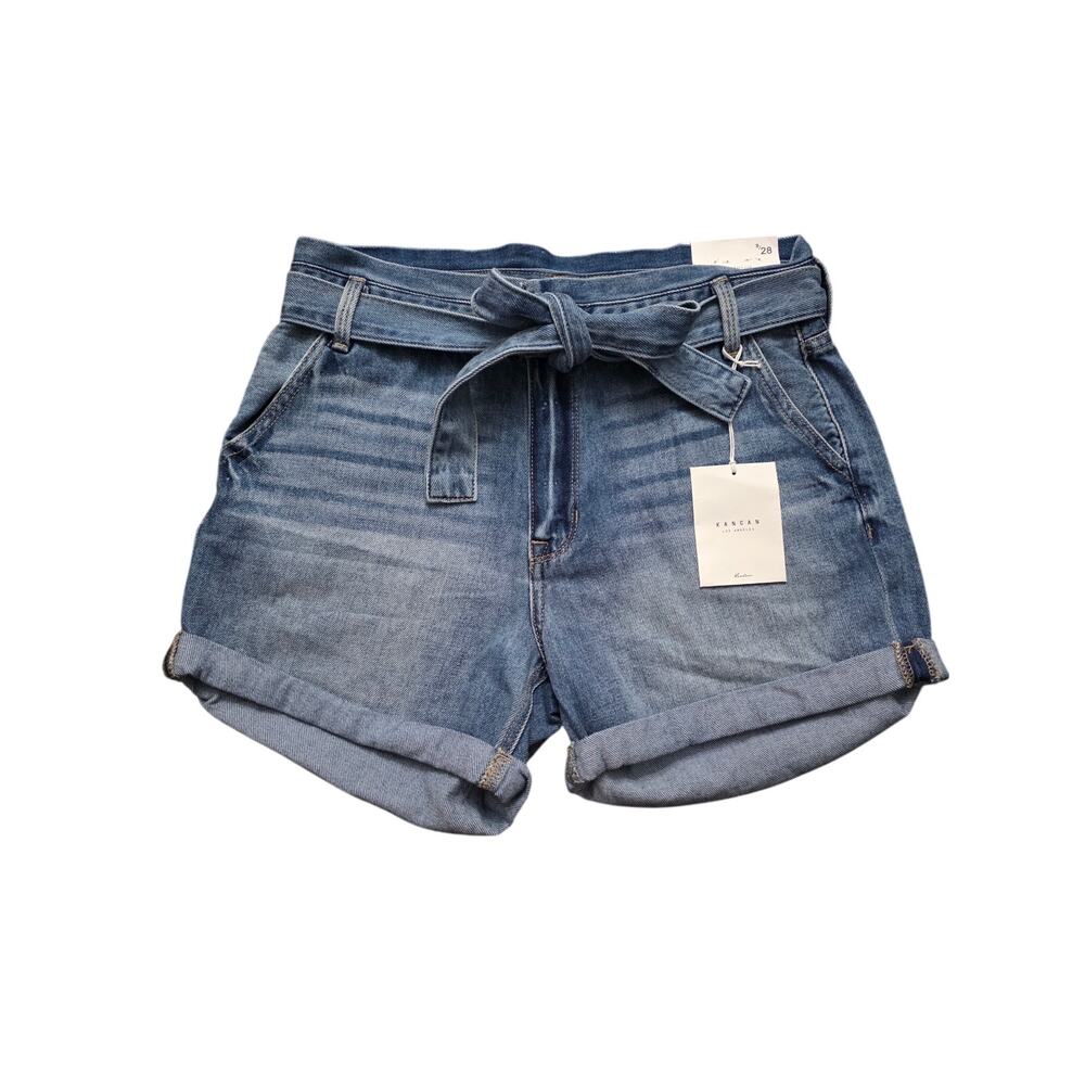 NWT Kancan High Rise Tie Belt Denim Shorts Size 28